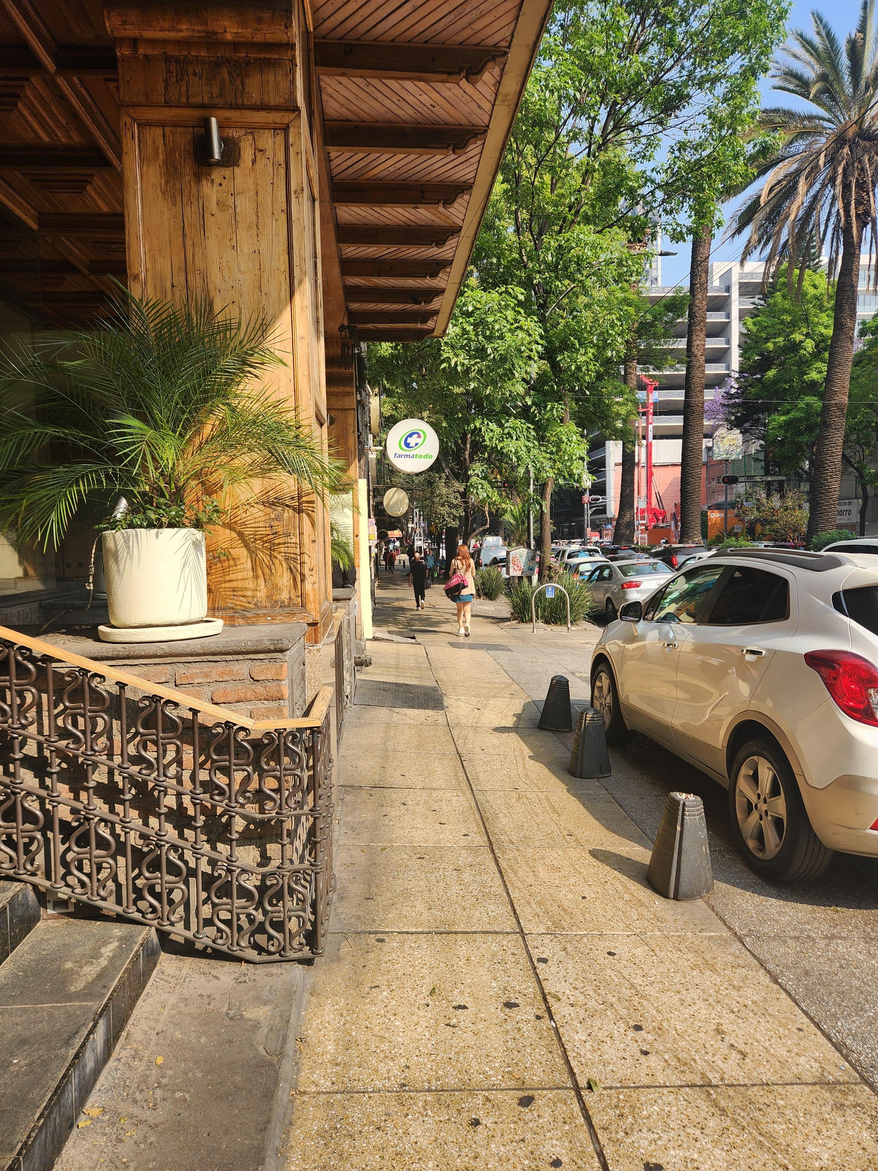 Looking down the street from the steps