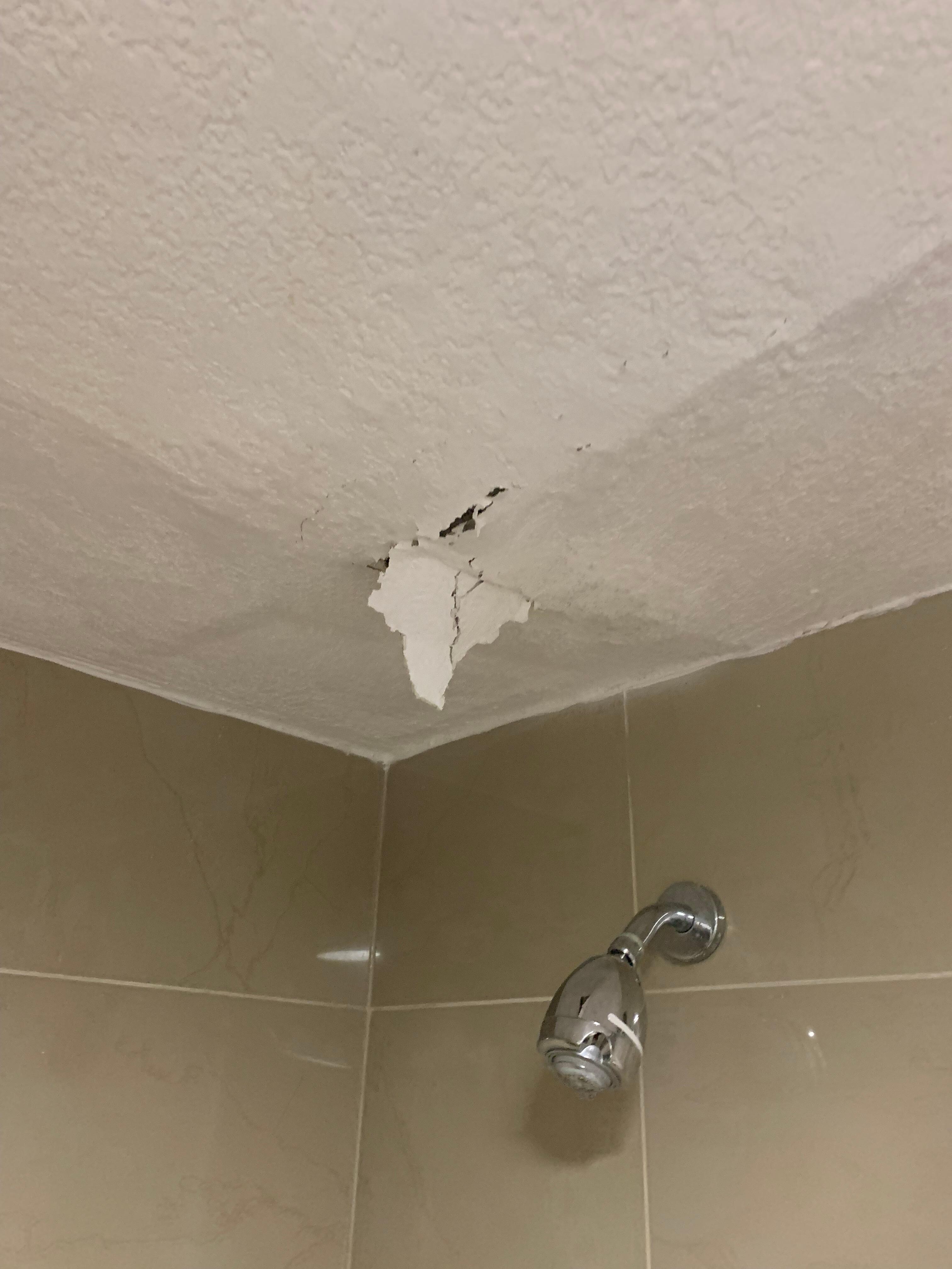 Pieces of the ceiling were falling into the shower as we were on it