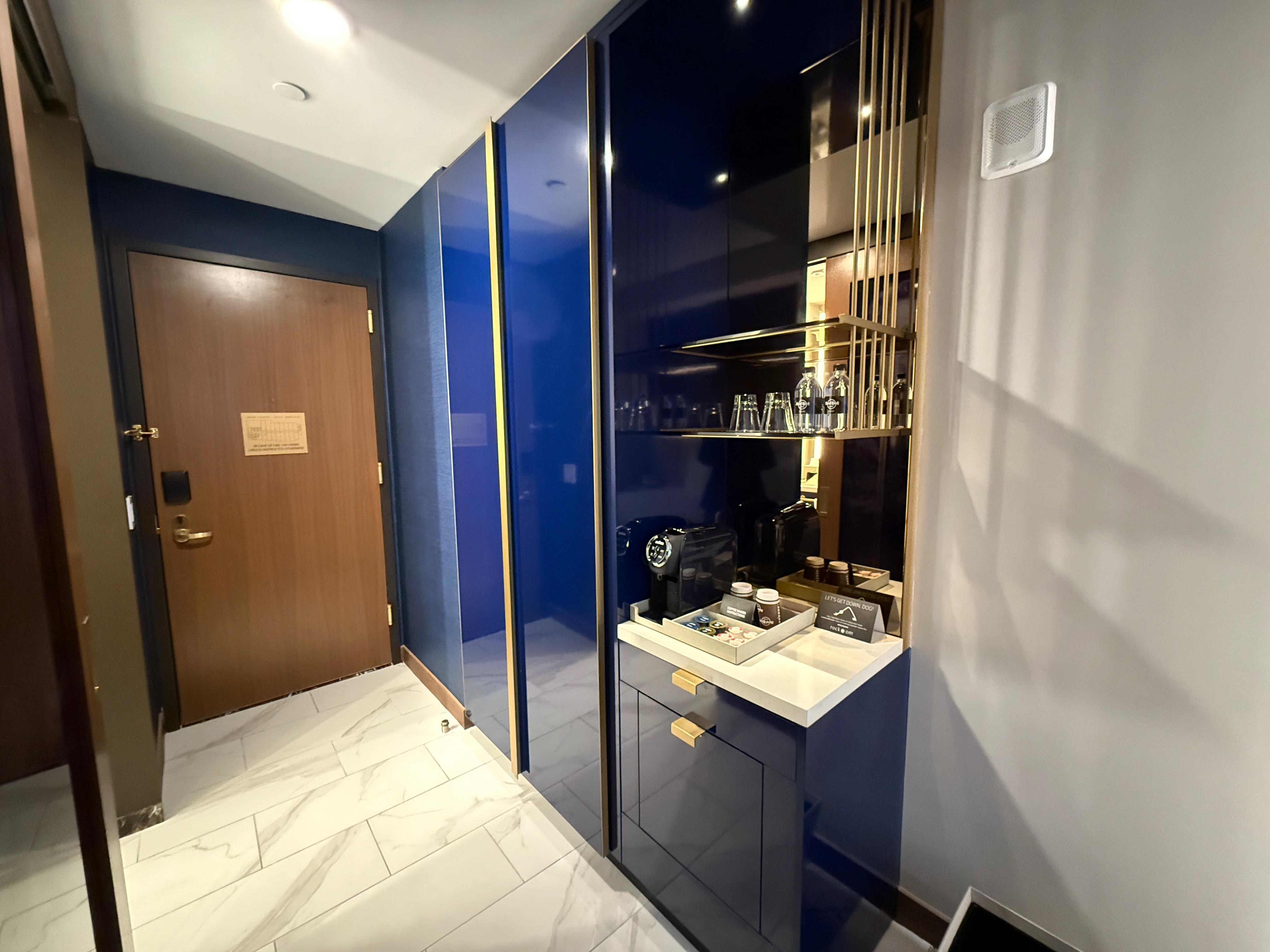 Classic King Lavazza coffee and closet space.