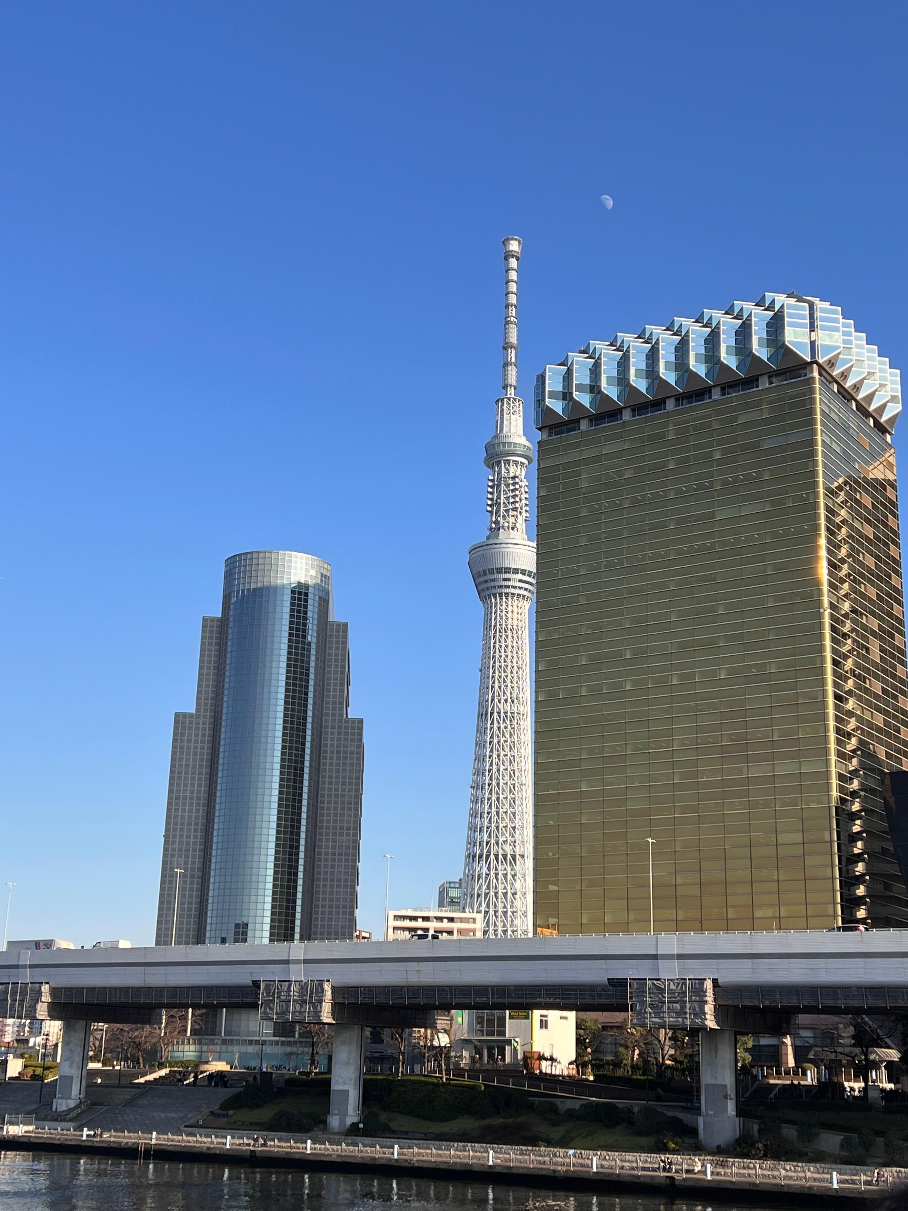 ホテルと浅草寺の道すがらスカイツリーを望める