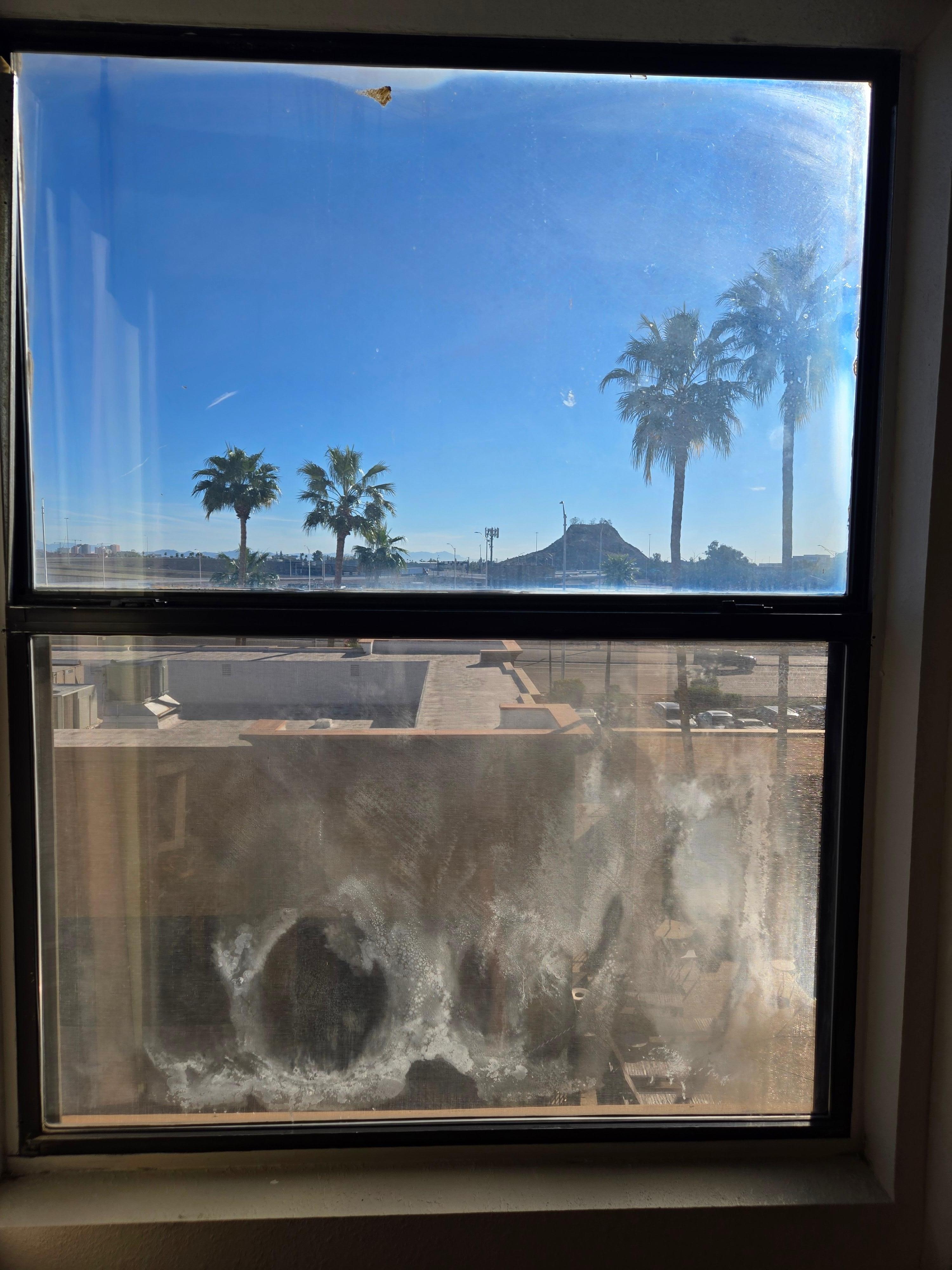 This is our window in one of our rooms. You can't even see out of the bottom one.