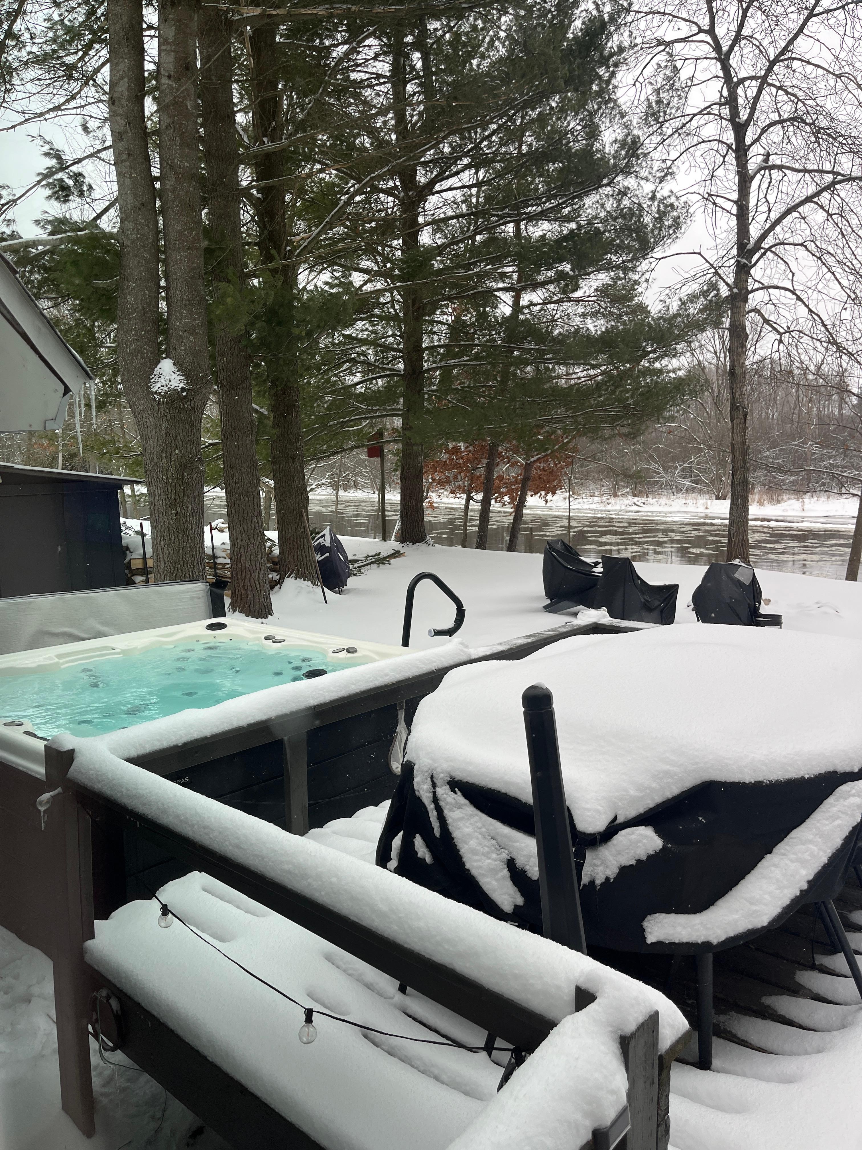 The stairs down from the deck are to the right (not in this photo). 