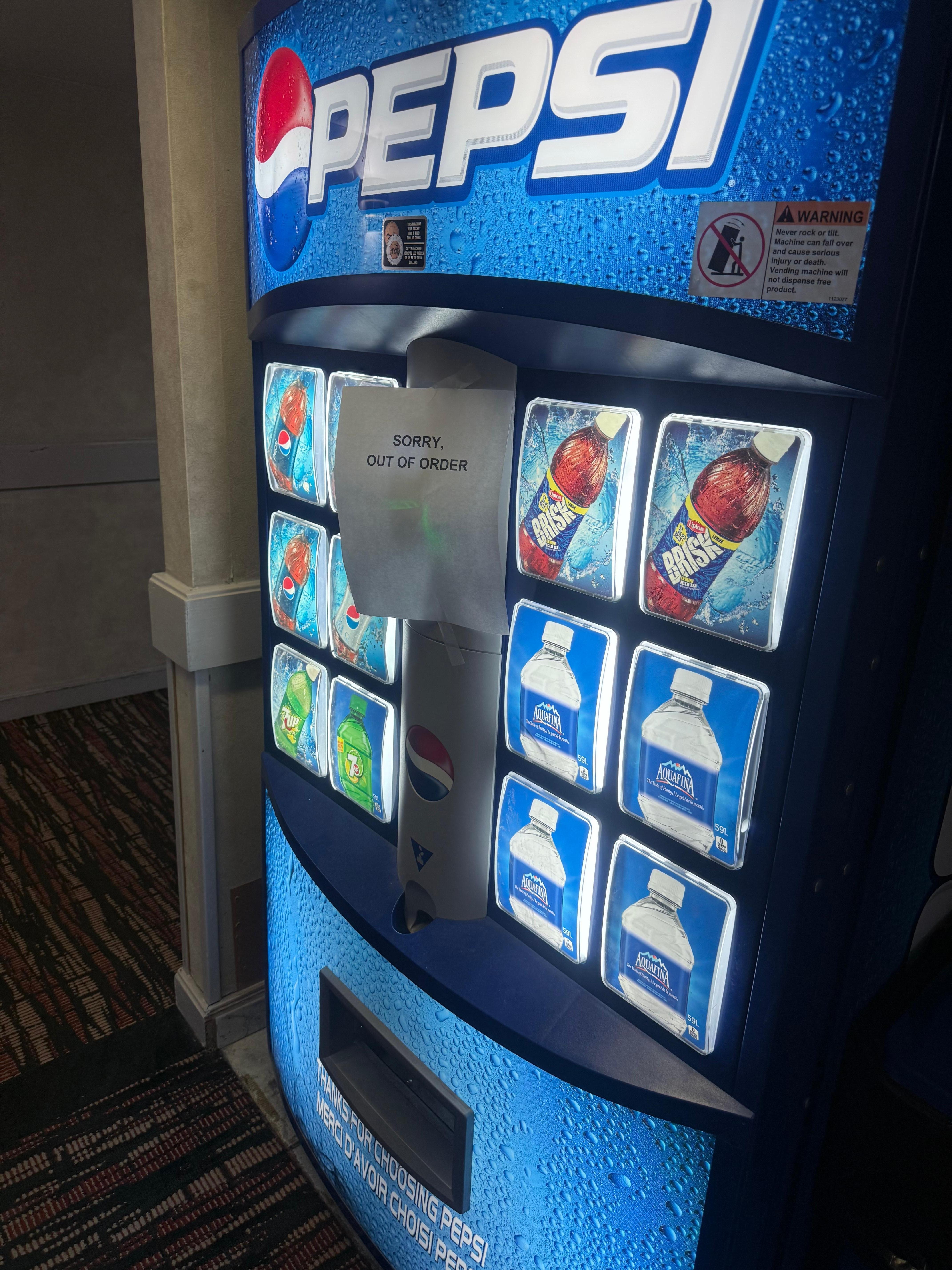 Broken vending machine on first floor