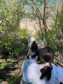 We took a picnic lunch down to the beach! Chairs were in a shed at the bottom.