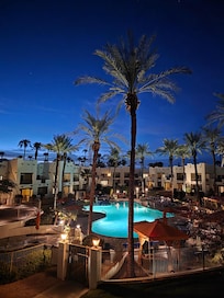 This is a view from our balcony of the Adult pool area just before sunrise!
