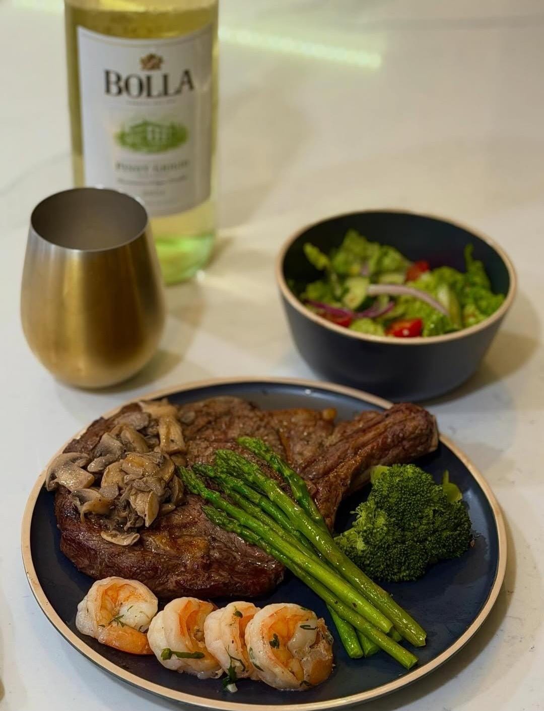 Prepared a gourmet meal with everything you need in a kitchen.