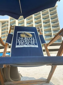 Beach chairs & umbrellas for rent right in front of building, Box 7.