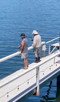 Dad, 94 yrs old fishing with my husband.😁