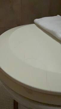 Long black hairs around the toilet