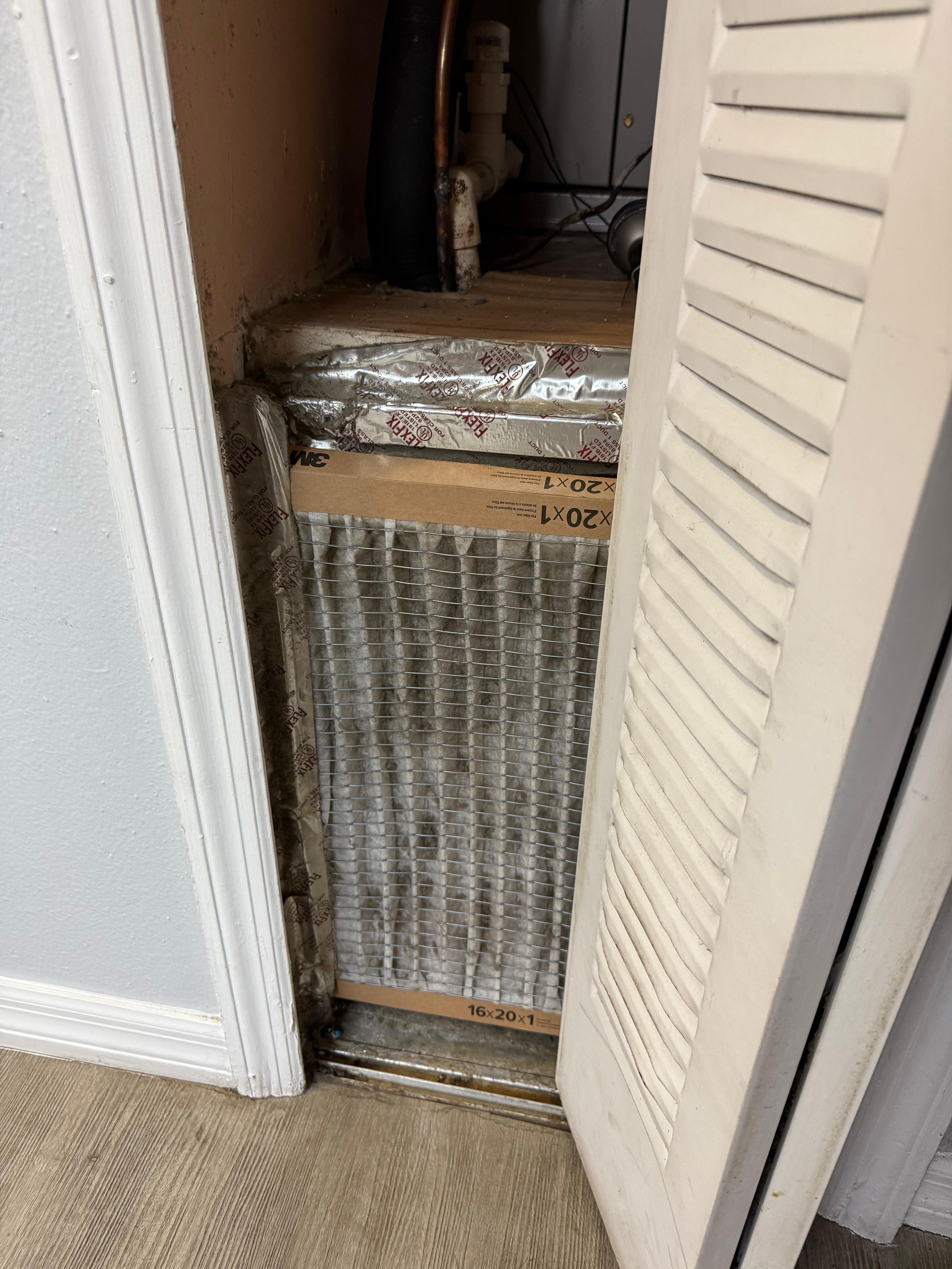 Furnace with dirty air filter and closet 