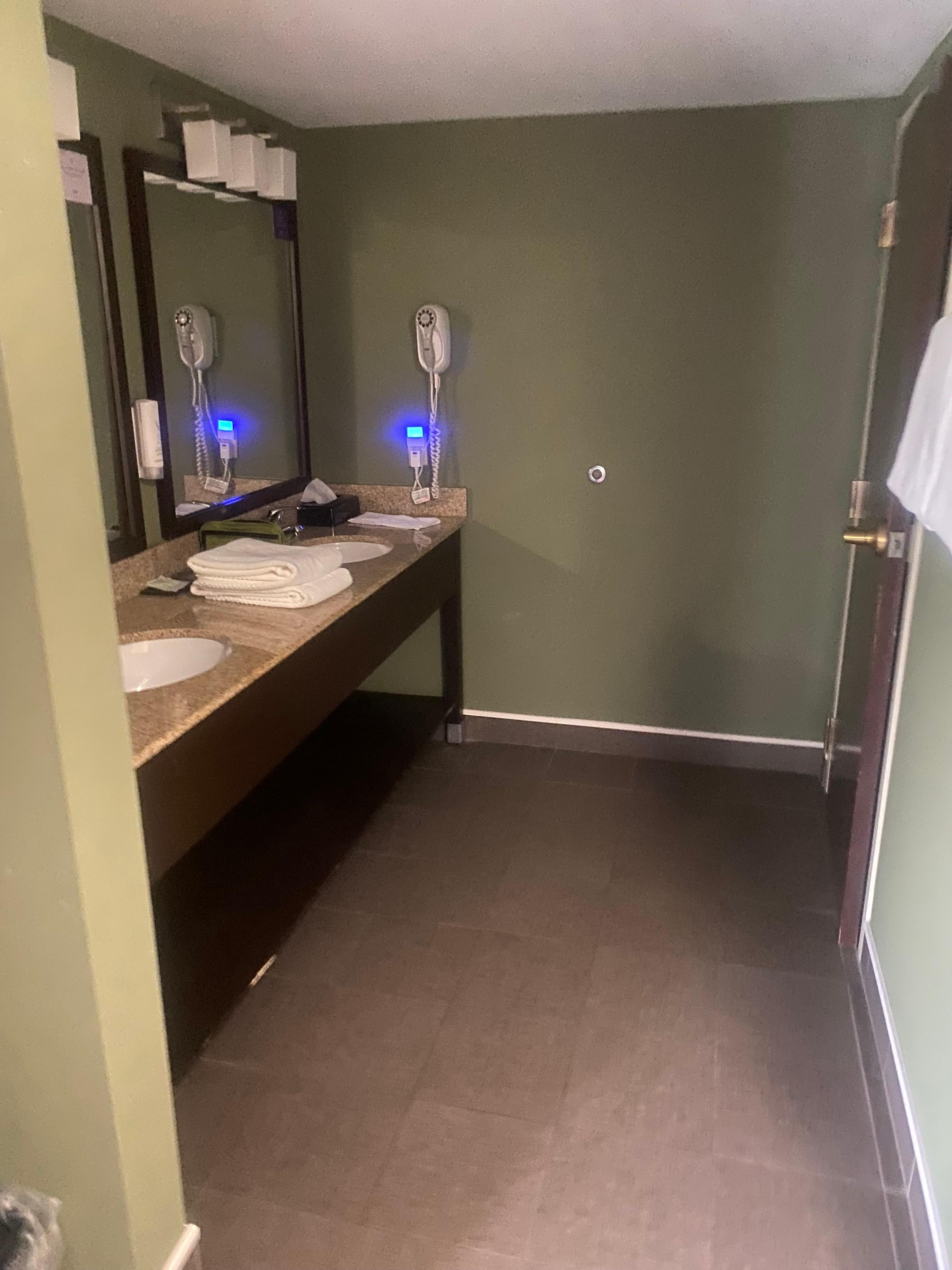 Large accessible bathroom with double sinks