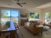 Very large and comfortable dining setting.