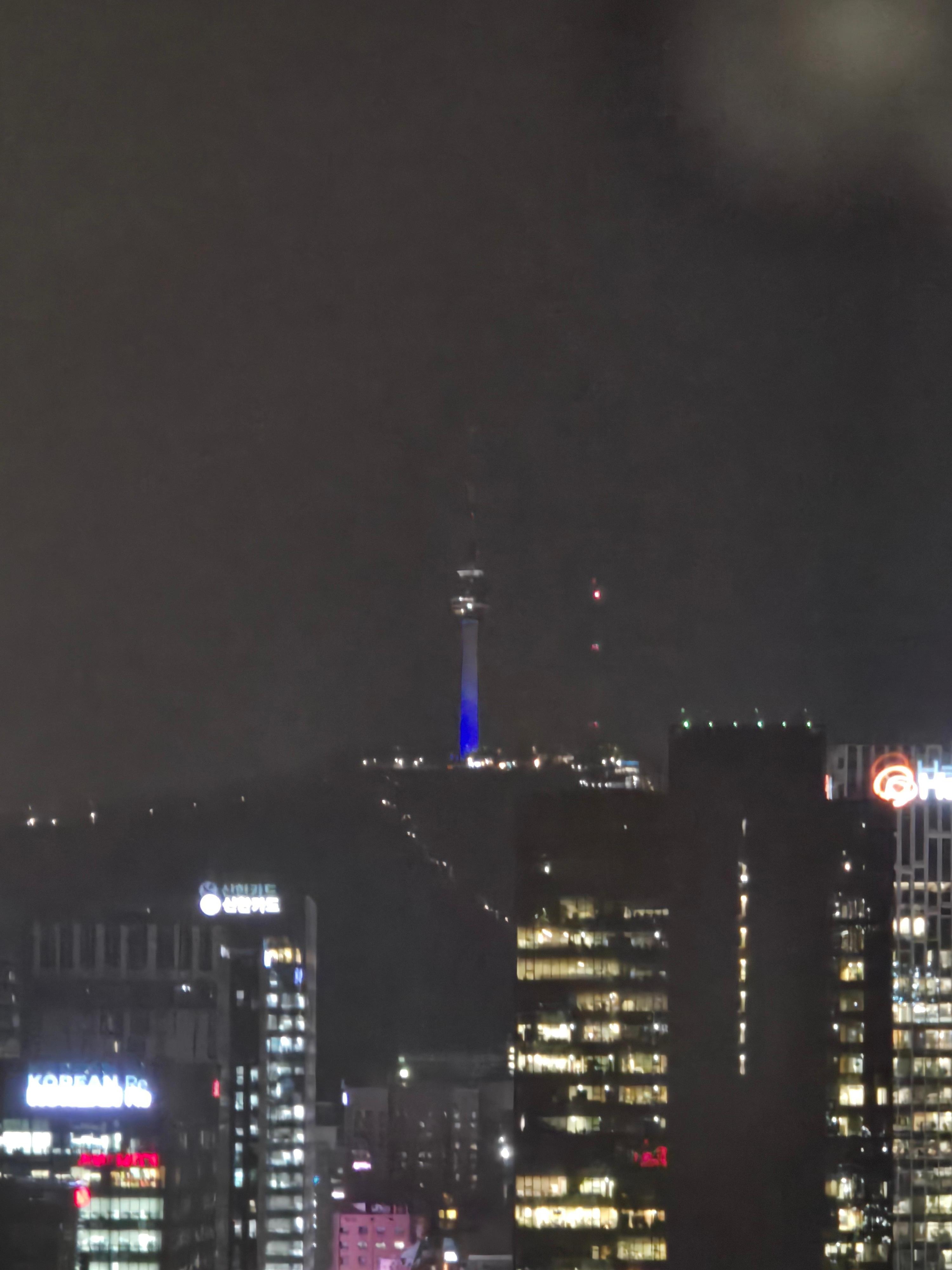Evening view of Namsan Tower from our room