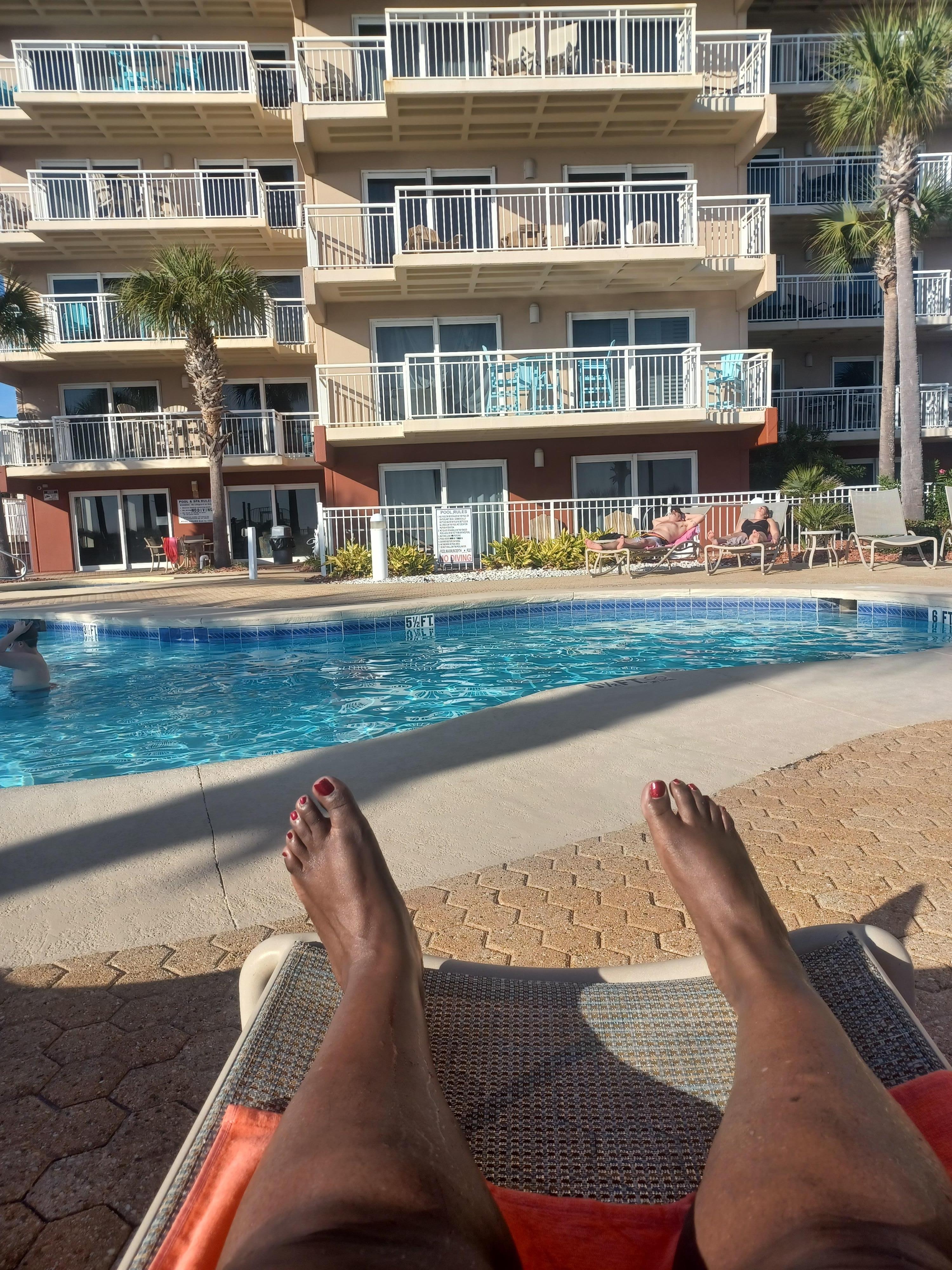 Sitting in the pool area