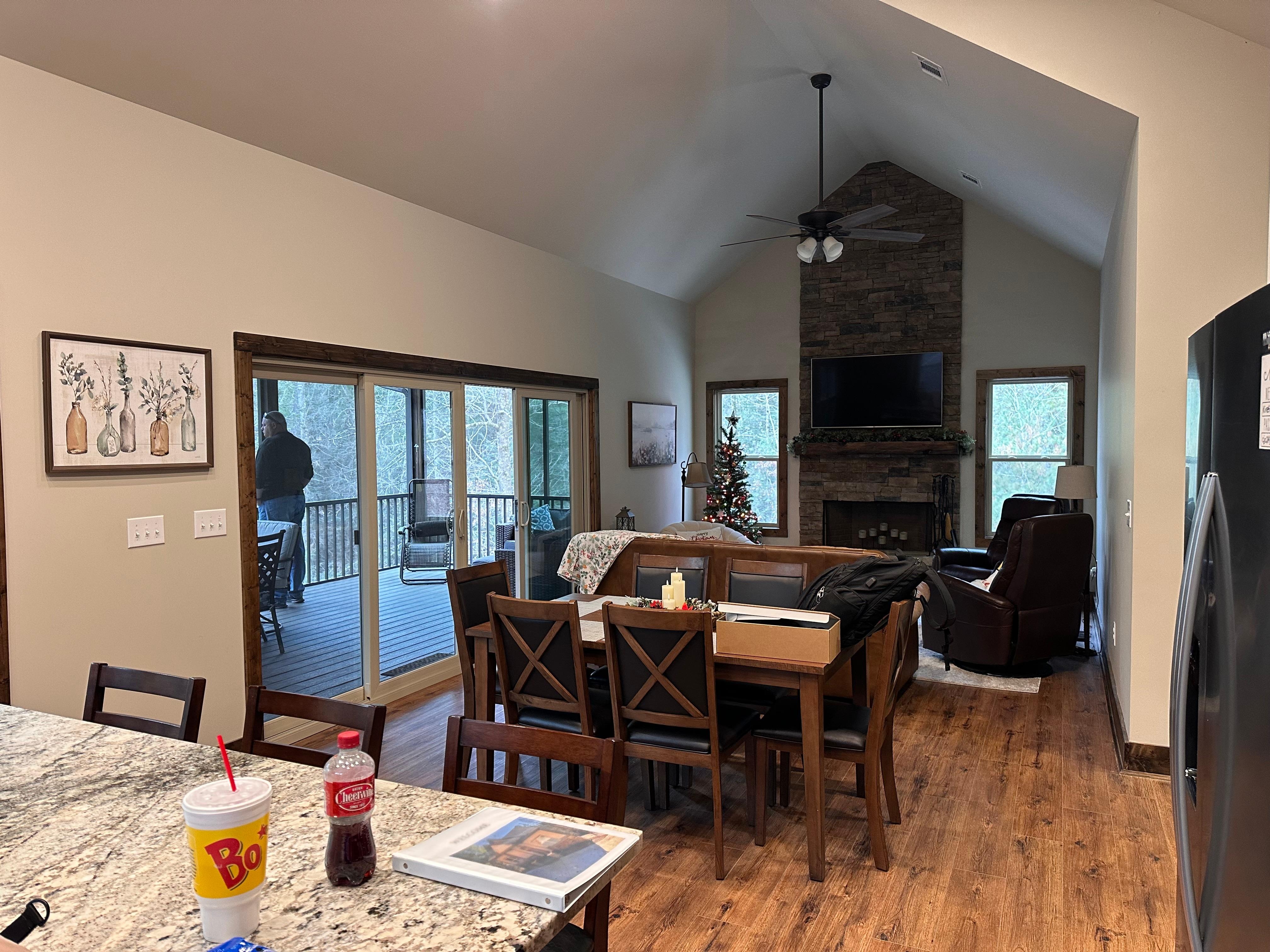 Upstairs kitchen, dining & living area