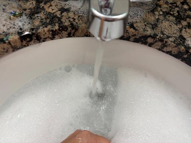 I was washing baby bottles and could not do it properly to get the soap off the bottles because the sink was clogged up. I had to use the bathtub spout instead.