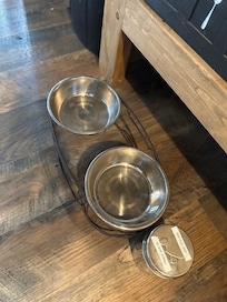 Dog bowls and poop bags