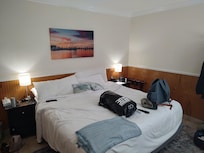 Toilet is at a 45 degree angle because that's how small the bathroom is. Extremely dirty room, but they kept the deposit anyway.