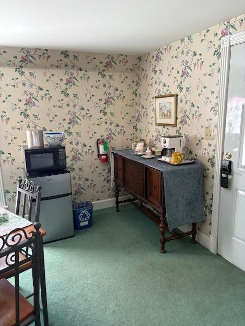 Microwave, fridge, coffee maker & snacks