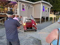 A diner at the restaurant gave us a tour of his antique car.