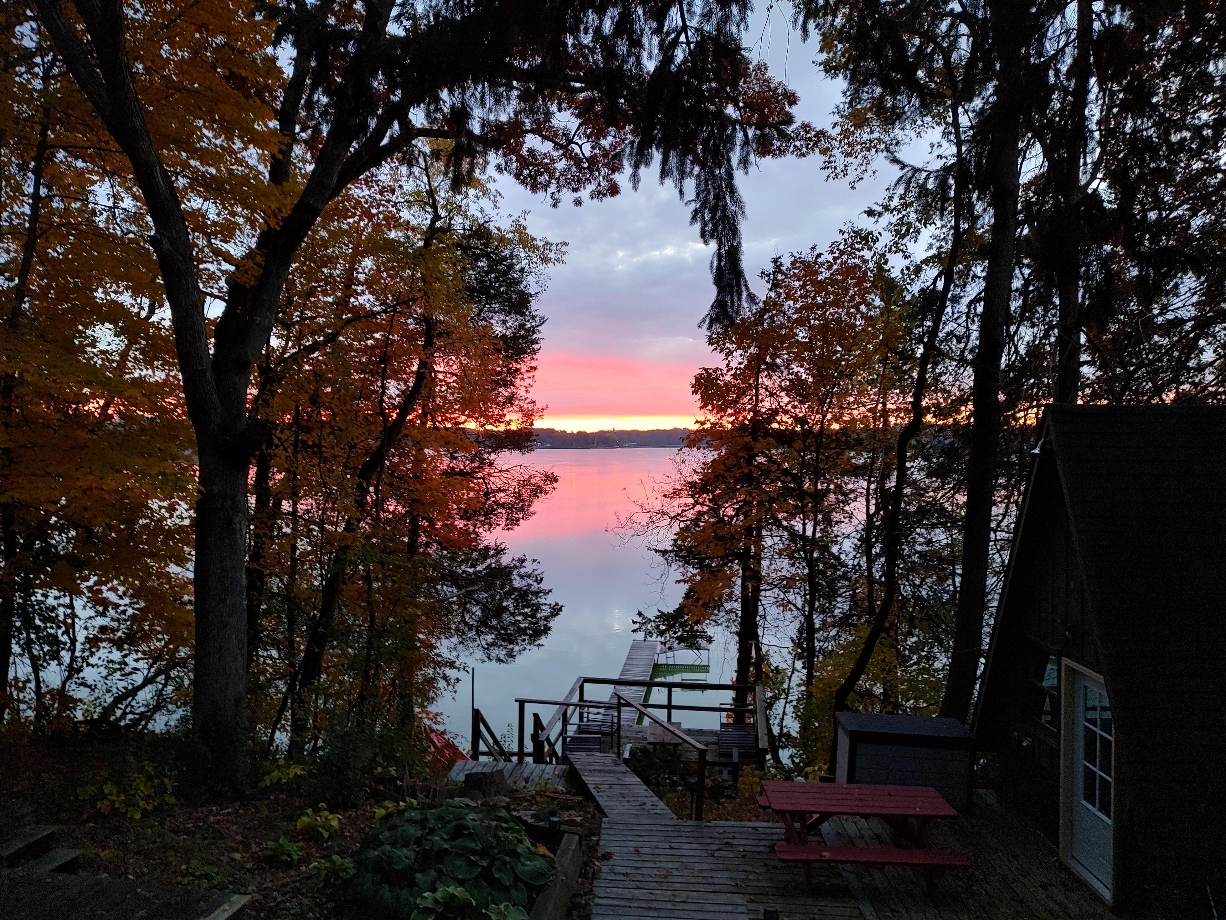 Peaceful sunrise over the lake. 