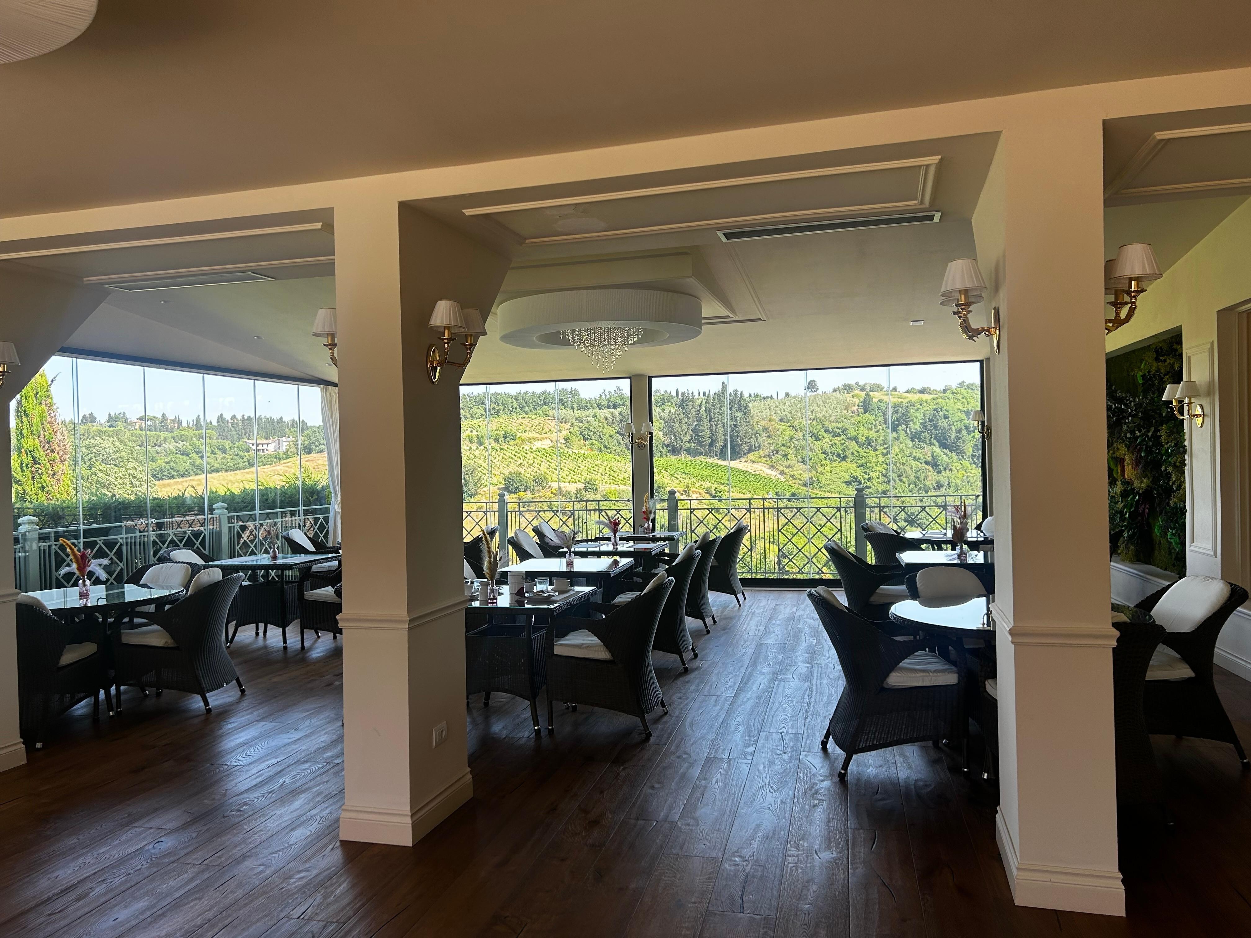 Indoor area for breakfast - amazing view!