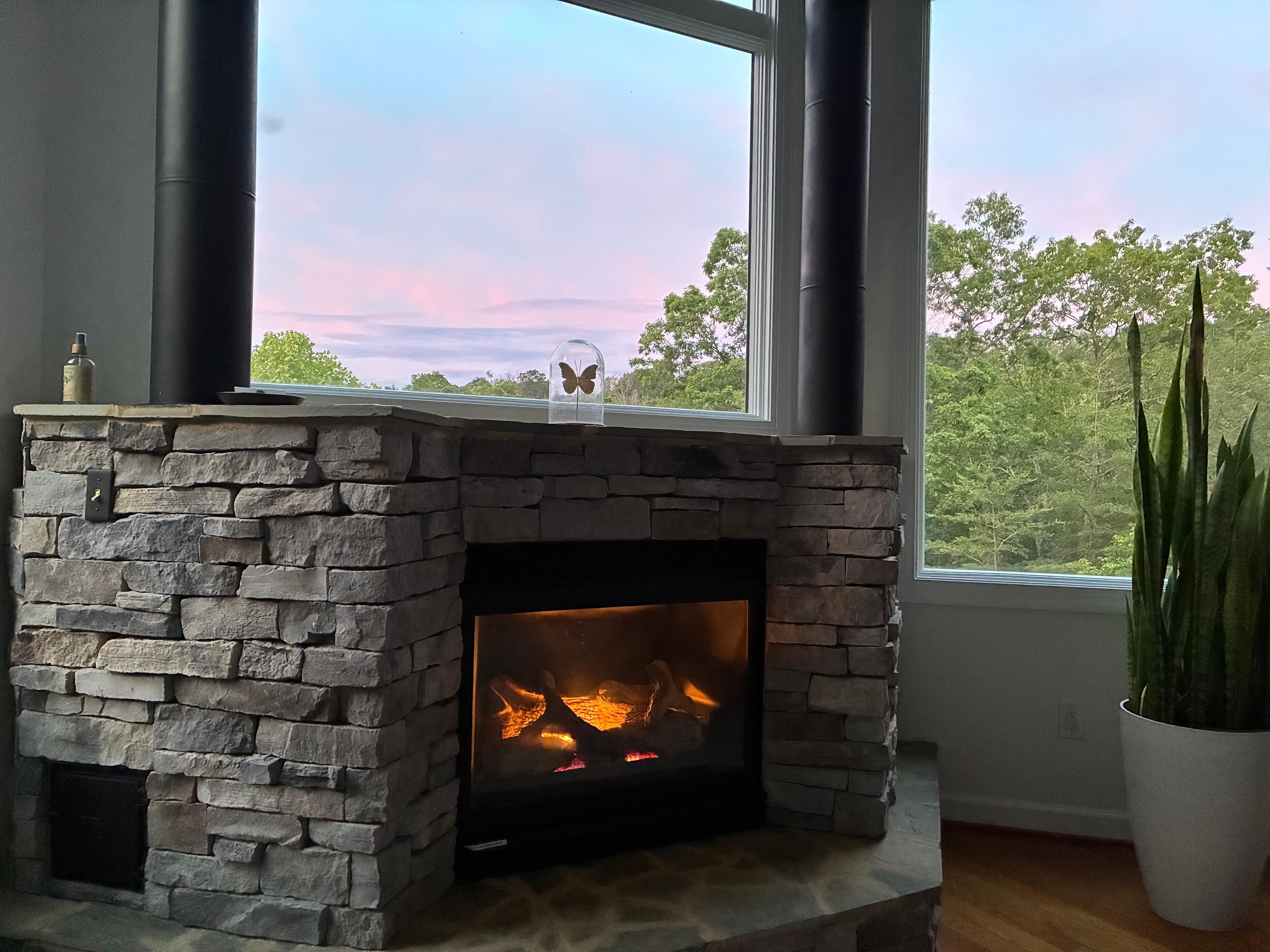 bedroom fireplace on a crisp morning.