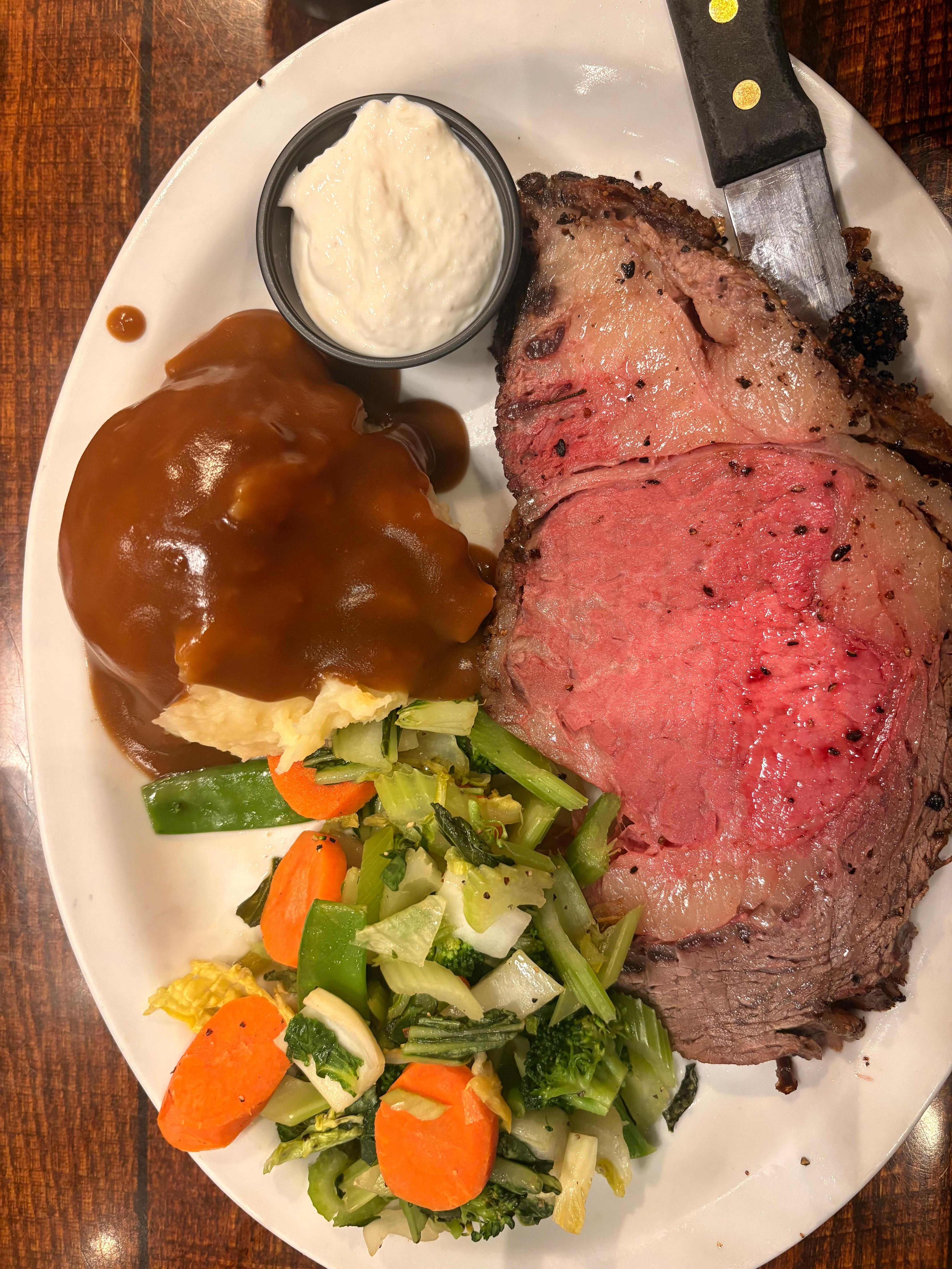 Excellent prime rib dinner from NO?Ho’s restaurant.