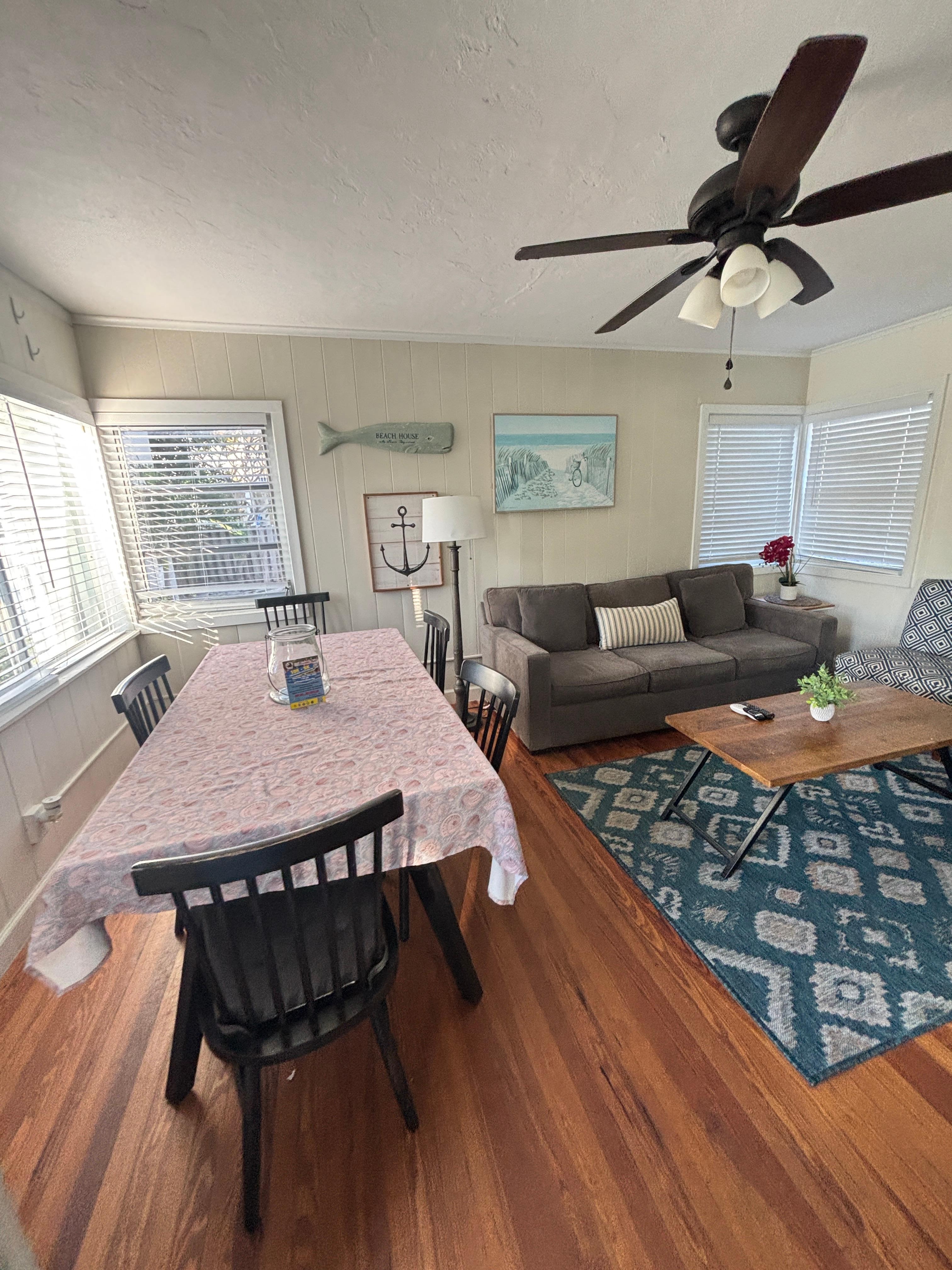 The dining room and living room 