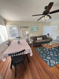 The dining room and living room