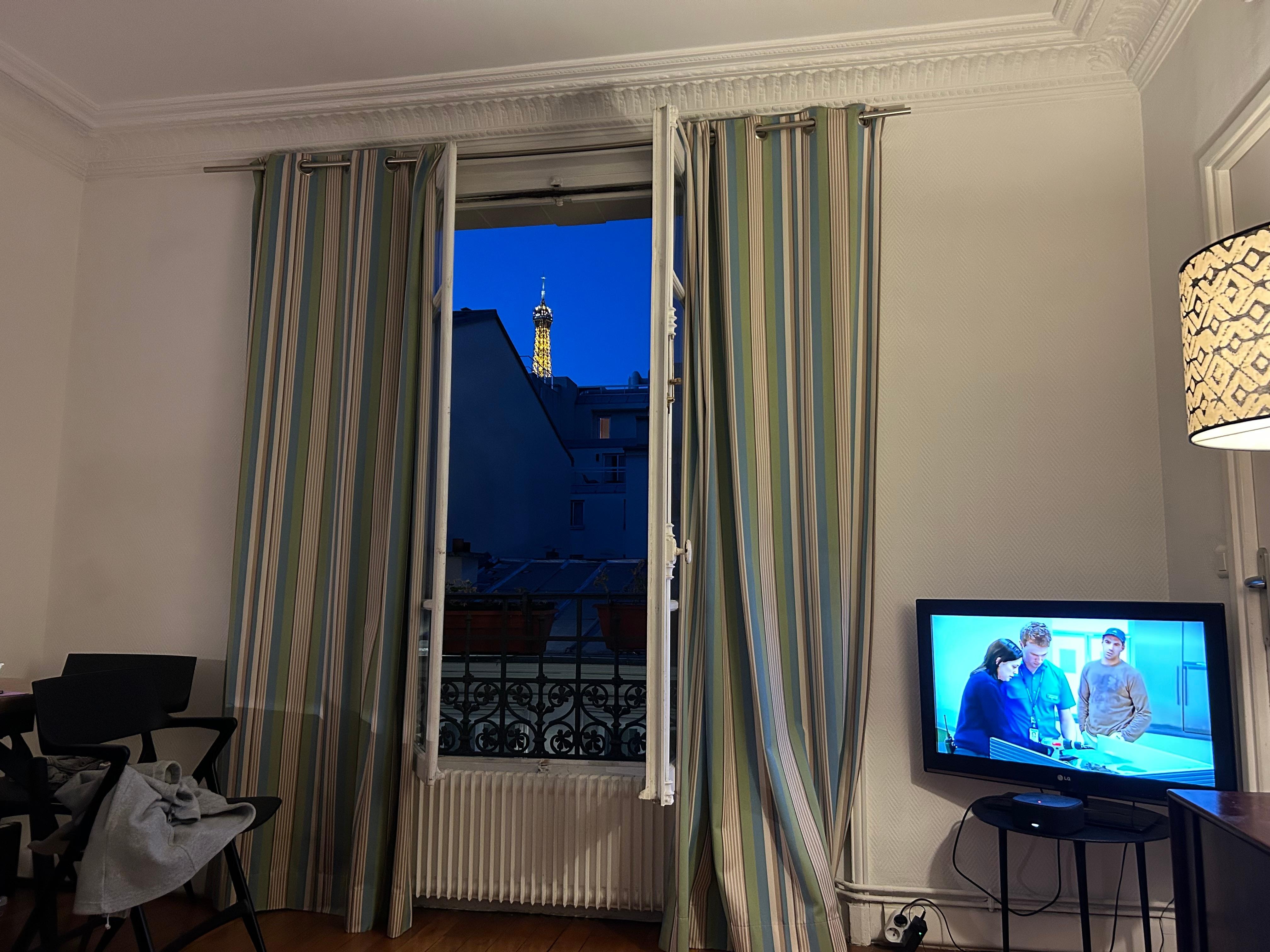Living room looking out at Tour Eiffel