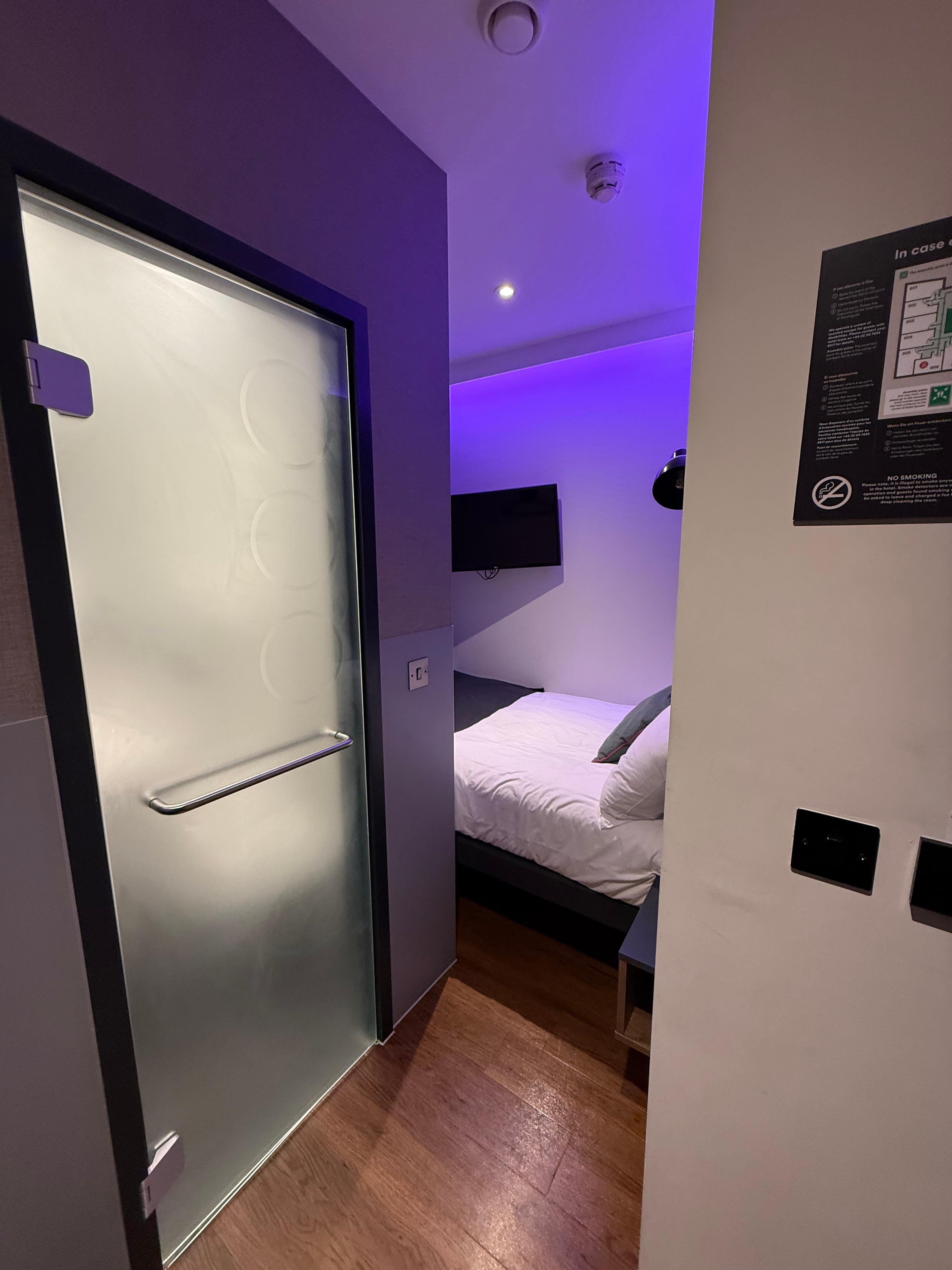 This is the whole room captured with a wide lens…there was no room to leave my suitcase open