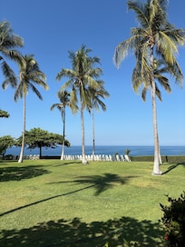 Una vista hacia el océano desde el jardin