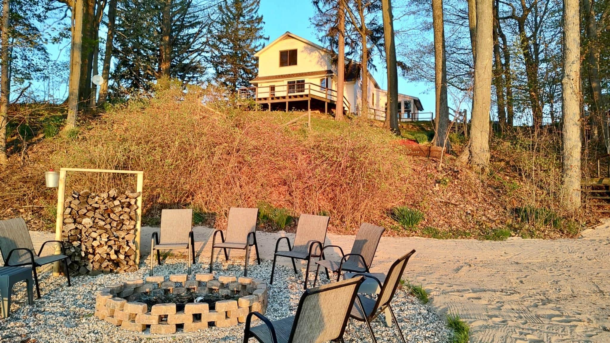We loved the fire pit by the lake especially since wood was provided with the rental!