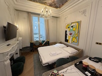 Living room with pullout couch open