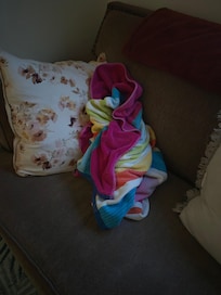 Towel on couch.