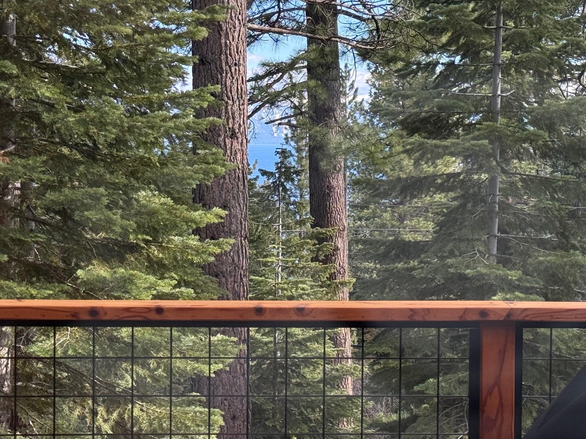 Lake Tahoe through the tress off the deck.