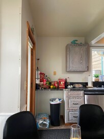 Installing shelves here would be beneficial to have a place to put our food somewhere as there were no empty cupboards