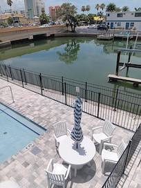 A view from my room #10, view of the Marina, watching for manatees. The room was a beautiful 1 bedroom, living room, kitchen with stove, refrigerator, sink, microwave, toaster, and refrigerator and coffee refrigerator.  MY new favorite place to stay.