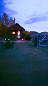 Outside the cabin at night