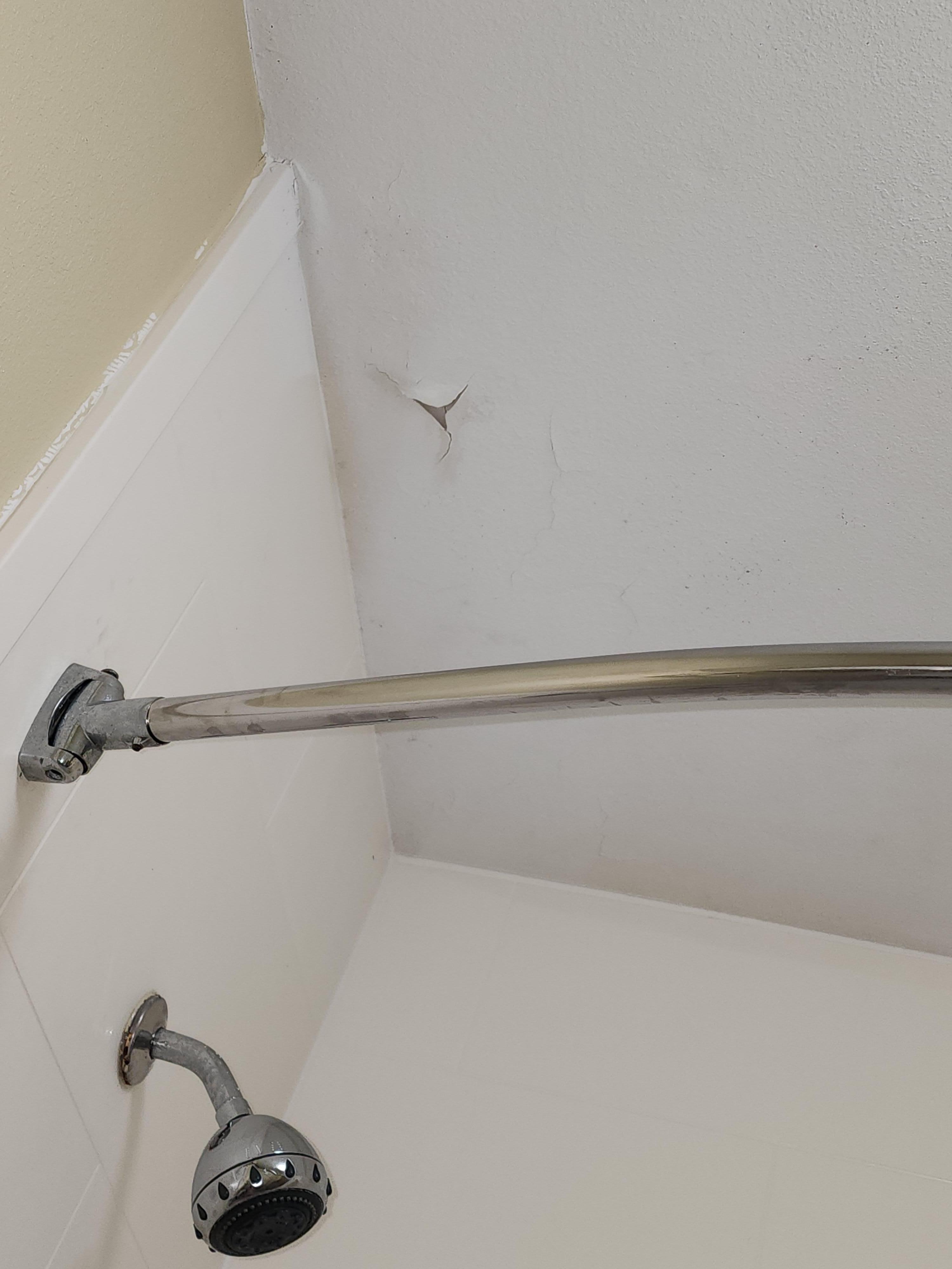 Ceiling above shower head.