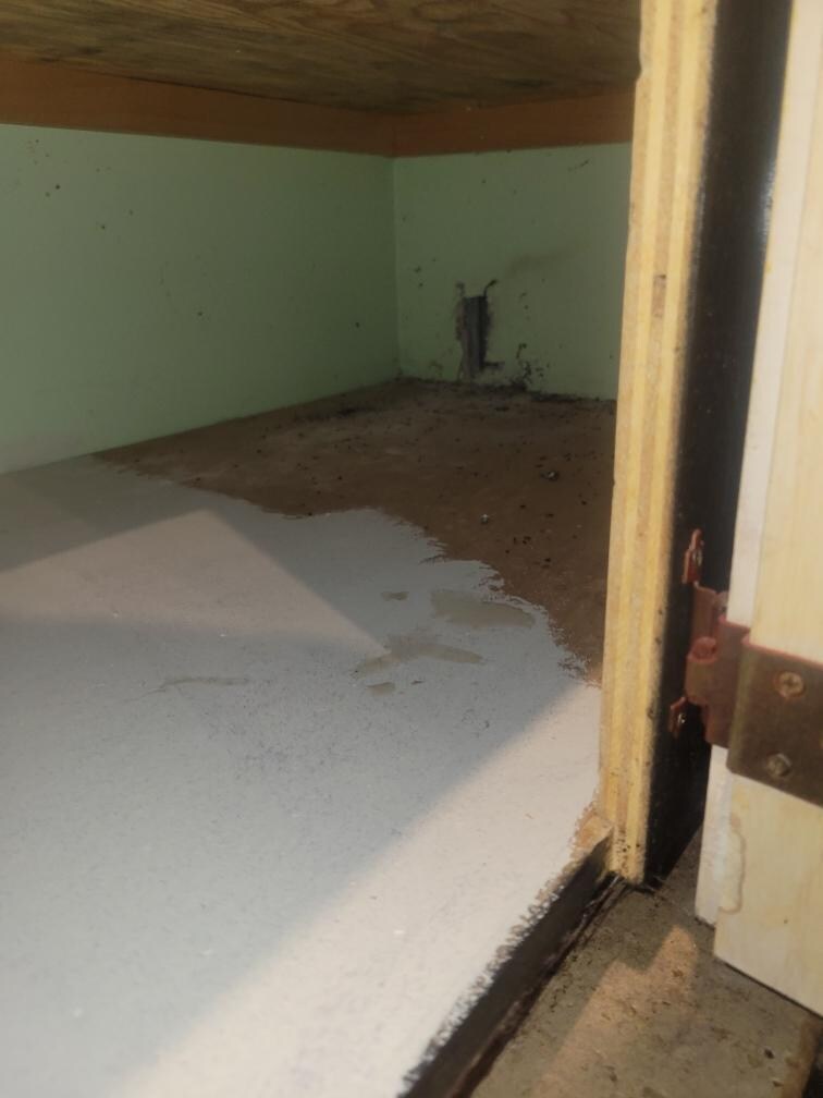 Mouse droppings in cabinets, beyond where they paint. We had to wash all dishes in these cabinets. 