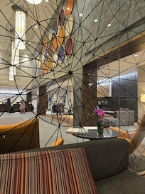 Thought the glass from bar to the lobby