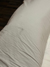 Body Hair, makeup smudges, recent unwashed stains on Sheets.