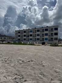 view of the building from where we sat on the beach