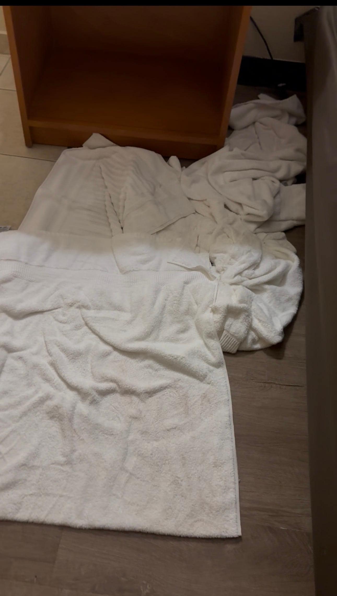 Towels used to absorb puddle 