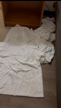 Towels used to absorb puddle