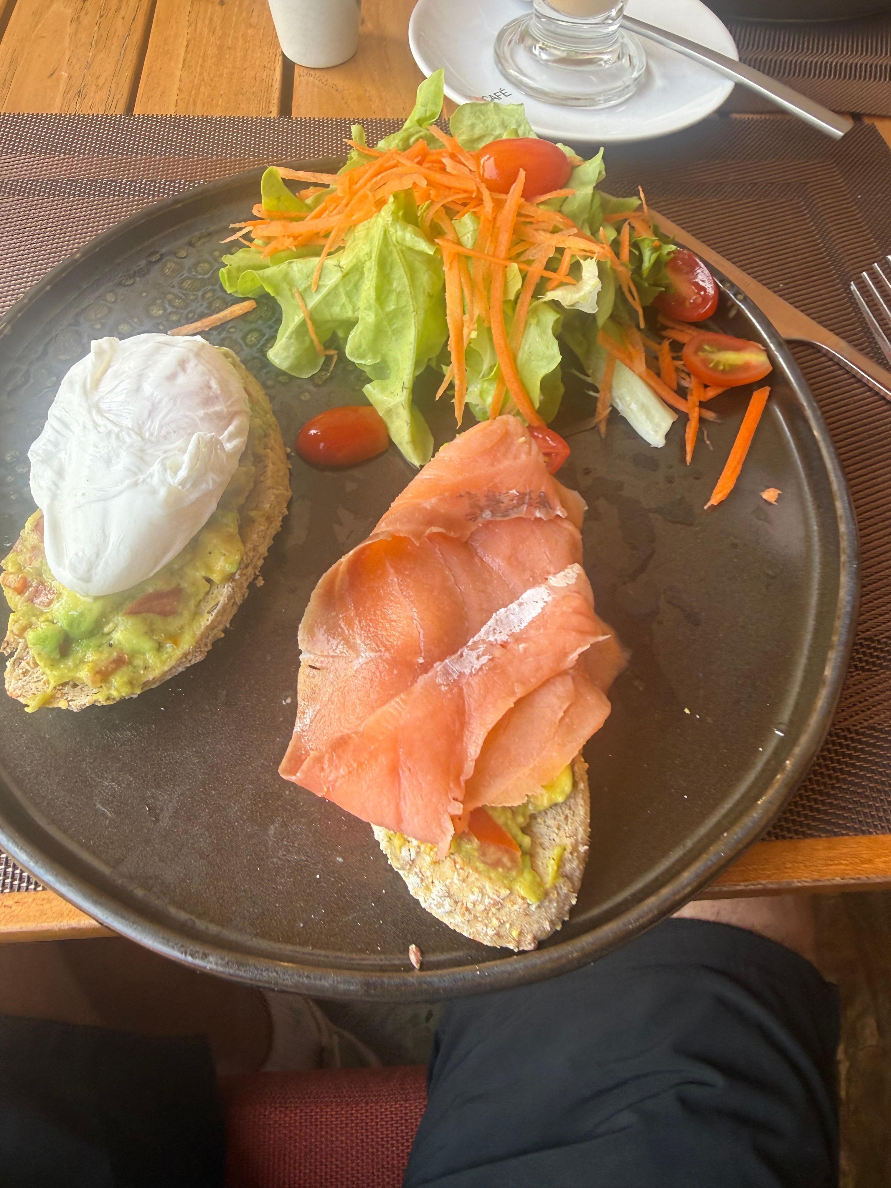 Salmon and poached egg on toast