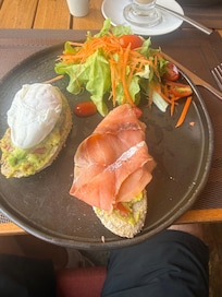 Salmon and poached egg on toast