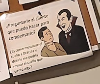 It says "Asking a guest/client how we can compensate you is like showing your neck to Dracula and asking him to check your neck because you feel something is there" This was on an employee bulletin board at the resort. Not the culture they should be